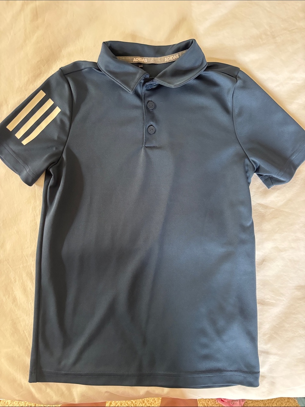adidas Boys' Slate Blue Polo with White Sleeve Stripes